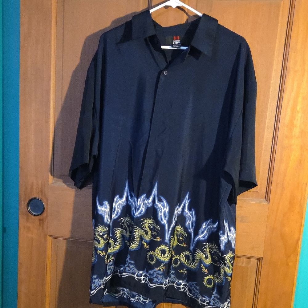 Men's Black and Gold Dragon Button Down Shirt